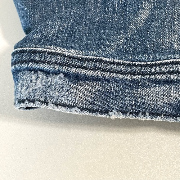 Retrofete Malika Top Cropped Denim Plunge V Neck Short Puff Sleeve Sea Medium - Picture 13 of 16